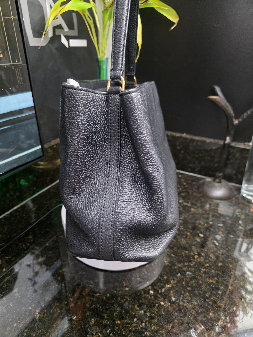Tory Burch Black Leather Top-Handle Satchel with Gold Logo - Picture 3 of 15